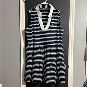 Nautica Jeans Striped Tiered Preppy Stretch Babydoll Dress Pockets Sz: XXL